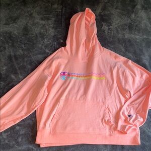 Champion Coral Hoodie with Multicolor Logo